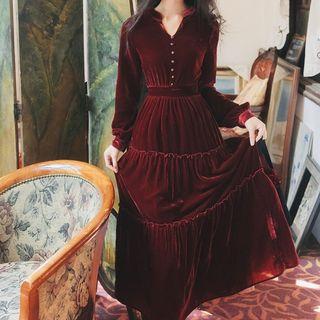 Long-sleeve Maxi Velvet A-line Dress