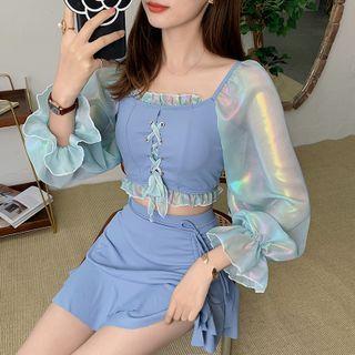 Pearlite Puff-sleeve Swimsuit