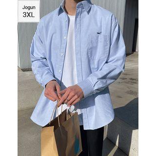 Pocket-front Whale-embroidered Shirt