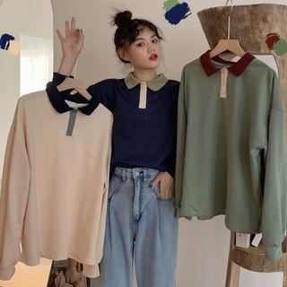 Plain Long-sleeve Polo Hoodie