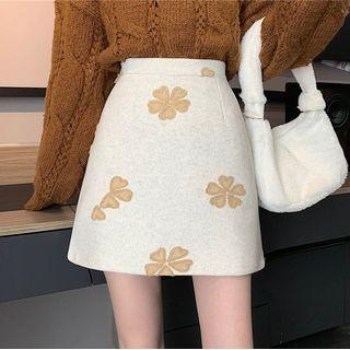 High-waist Flower Embroidered A-line Mini Skirt