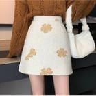High-waist Flower Embroidered A-line Mini Skirt