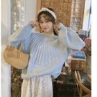 Set: Lace Long-sleeve Top + Bow Accent Sweater