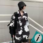 Color Block Print Loose-fit Shirt Black - One Size