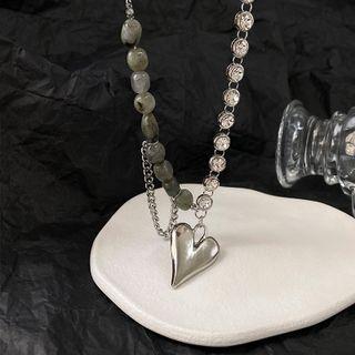 Heart Pendant Faux Gemstone Rhinestone Stainless Steel Necklace 1 Pc - Silver - One Size