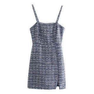 Spaghetti-strap Tweed Mini Sheath Dress