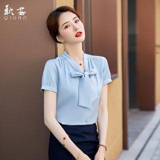 Plain Bow Chiffon Oversize Blouse