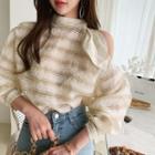 Scarf-neck Plaid Blouse Beige - One Size