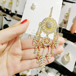 Non-matching Rhinestone Dream Catcher Fringed Earring 1 Pair - As Shown In Figure - One Size