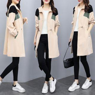 Color Block Drawstring-waist Zip Coat