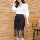 Fringed Hem Pencil Skirt As Shown In Figure - One Size