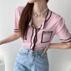 Round-neck Contrast -trim Cardigan