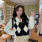 Mock Two-piece Argyle Panel Shirt
