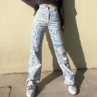 Zebra Print High-waist And Straight-leg Jeans