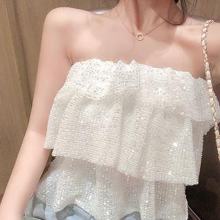 Ruffle Trim Layered Cold-shoulder Top