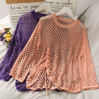 Loose-fit Drawstring Open-knit Top