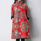 Patterned Stand Collar Long Sleeve Dress