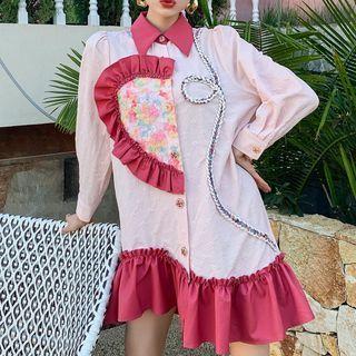 Frill Trim Mini Shirt Dress