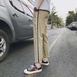 Striped Trim Cropped Straight-cut Pants