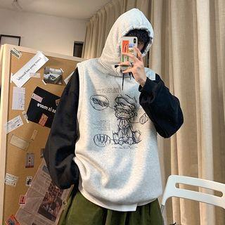 Mock Two-piece Printed Oversize Hoodie