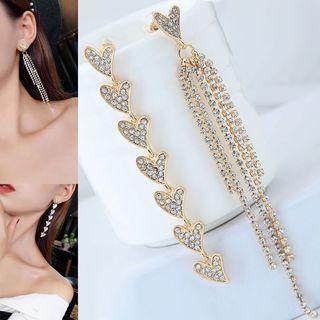 Non-matching Rhinestone Heart Fringed Earring Gold - One Size