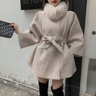 Furry Collar Tie-front Jacket