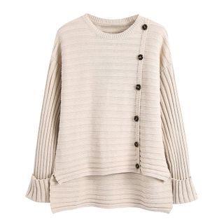 Ribbed Asymmetrical Button Sweater
