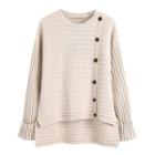 Ribbed Asymmetrical Button Sweater