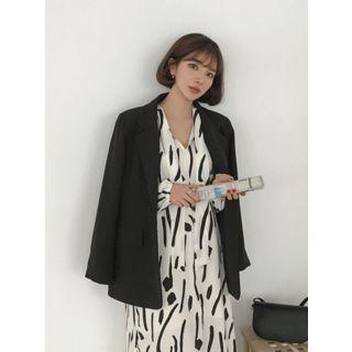 Tie-neck Patterned Long Dress