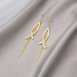 Rhinestone Alloy Fringed Earring E1331-4 - 1 Pair - Gold - One Size