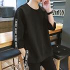 Elbow-sleeve Letter Tape T-shirt