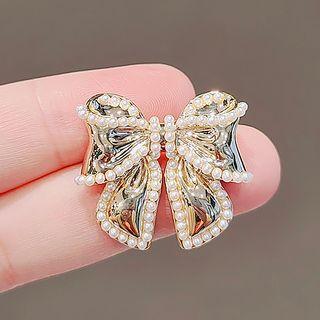 Bow Faux Pearl Alloy Brooch Ly1983 - Gold - One Size