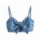 Denim Bow Cropped Camisole Top