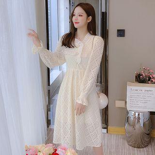 Long-sleeve Wood Ear Trim Lace Dress