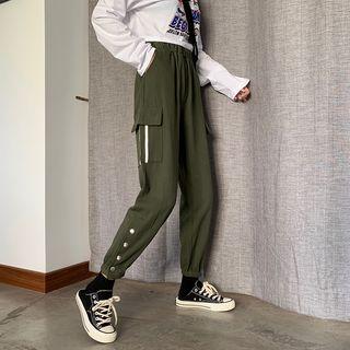 Elastic Waist Buttoned Cargo Pants