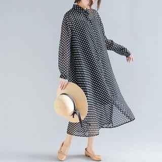 Polka Dot Sheer Long Shirt Black - One Size