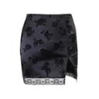 Lace Panel Mini Fitted Silk Skirt