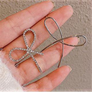 Bow Rhinestone Asymmetrical Earring 1 Pair - Silver - One Size