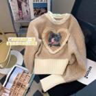 Cat Print Ruffled Sweater