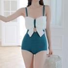 Spaghetti Strap / Short-sleeve Bow Front Swim Dress