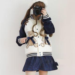 Bear Embroidered Baseball Jacket / Mini A-line Skirt