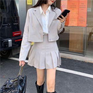 Cropped Blazer / Pleated Mini A-line Dress / Plain Shirt