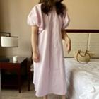 Puff-sleeve Plain Dress Light Purple - One Size