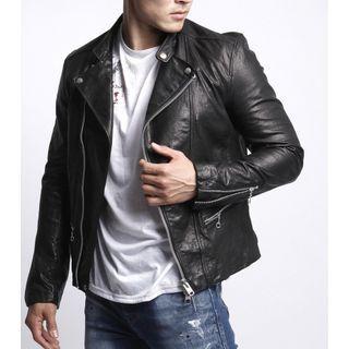 Genuine Leather Zipped Biker Jacket
