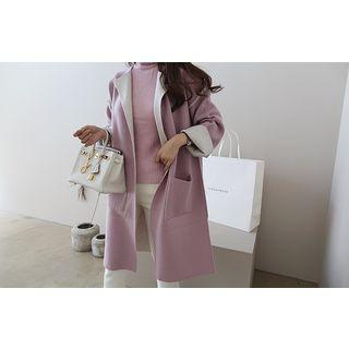 Open-front Contrast-trim Knit Coat