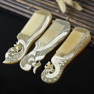 Engraved Wedding Dragon / Phoenix Horn Hair Comb