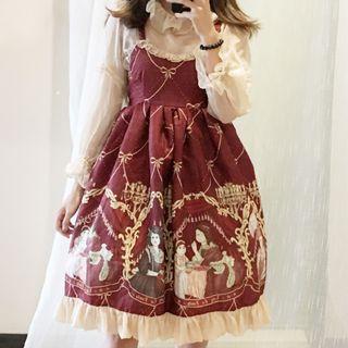 Set: 3/4-sleeve Top + Strappy Printed A-line Dress