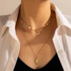 Alloy Heart & Rhombus Pendant Layered Necklace 13734 - Gold - One Size