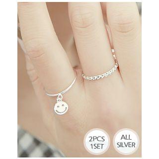 Set: Smile-charm Ring + Engraved Silver Open Ring