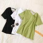 Lace-up Back Short-sleeve Plain Top